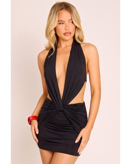 Rebellious Fashion Black Plunge Twist Mini Dress