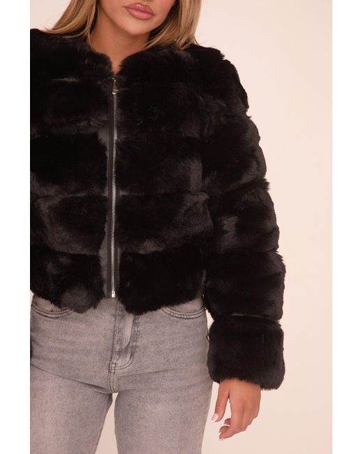 Rebellious Fashion Black Faux Fur Cropped Coat