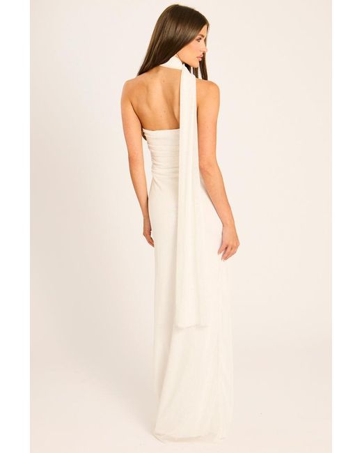Rebellious Fashion Natural Mesh Scarf Detail Bandeau Maxi Dress