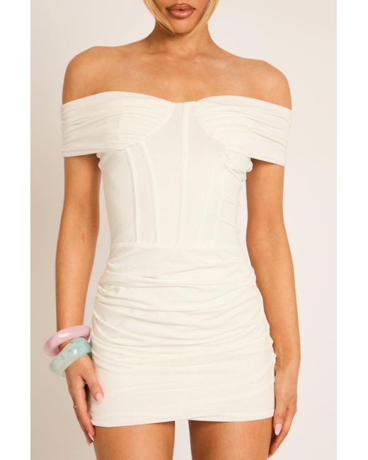 Rebellious Fashion Natural Off Shoulder Corset Mini Dress