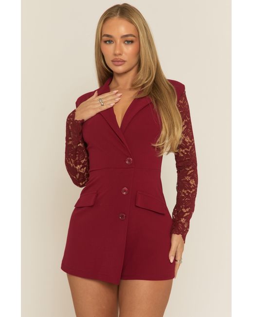 Rebellious Fashion Lace Sleeve Tailored Blazer Playsuit