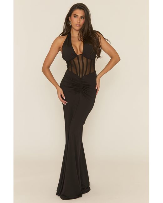 Rebellious Fashion Red Mesh Corset Maxi Dress
