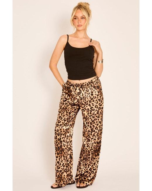 Rebellious Fashion Natural Print Satin Wide Leg Trousers