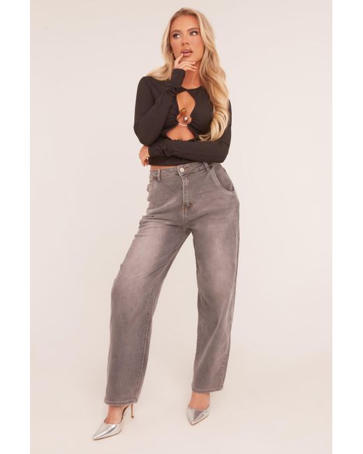 Rebellious Fashion Natural Charcoal High Waist Stretch Mom Jeans