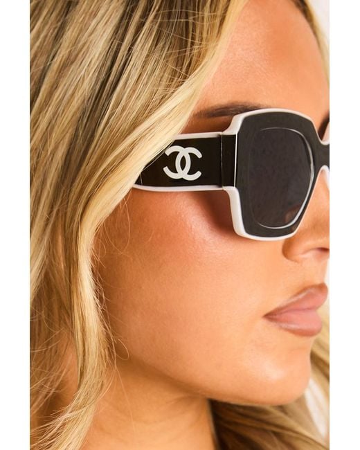 Rebellious Fashion Brown Logo Detail Contrast Trim Square Sunglasses