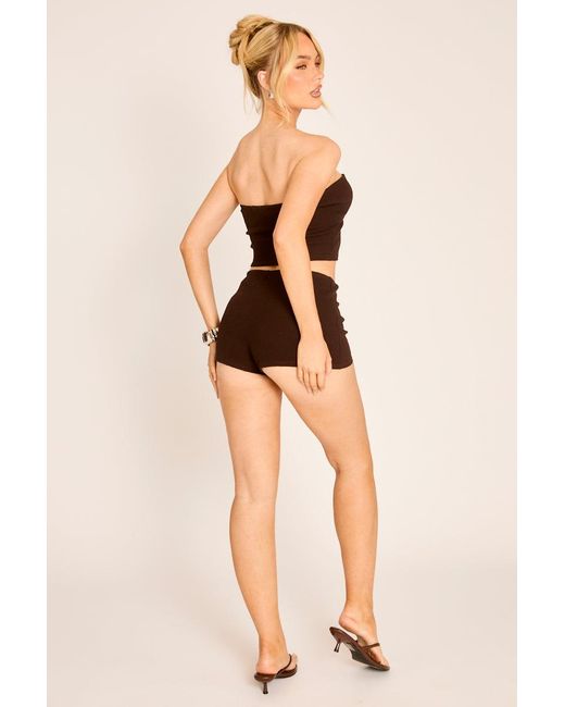 Rebellious Fashion Black Ribbed Twist Front Top And Shorts Co-Ord Set