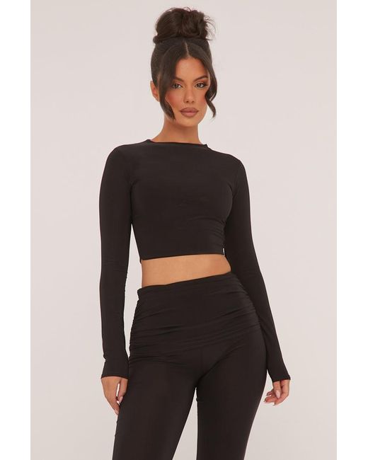 Rebellious Fashion Black Round Neck Cropped Top & Wide Leg Trousers Co-Ord Set