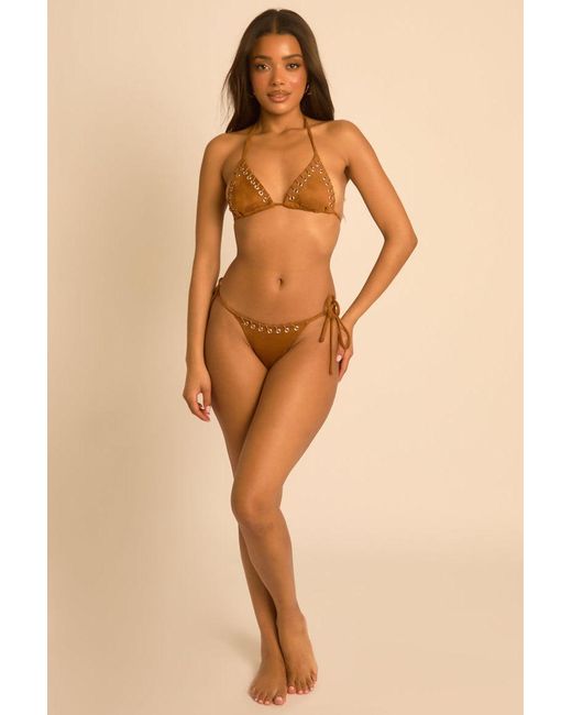 Rebellious Fashion Brown Suede Lace Detail Bikini