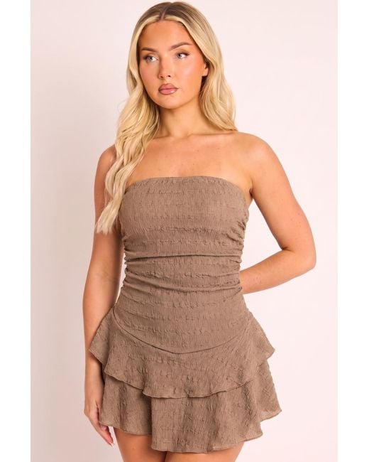 Rebellious Fashion Brown Bandeau Textured Flippy Playsuit