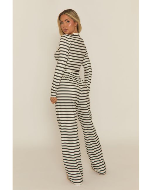 Rebellious Fashion Natural Striped Jersey Top And Trouser Loungewear Co-Ord Set