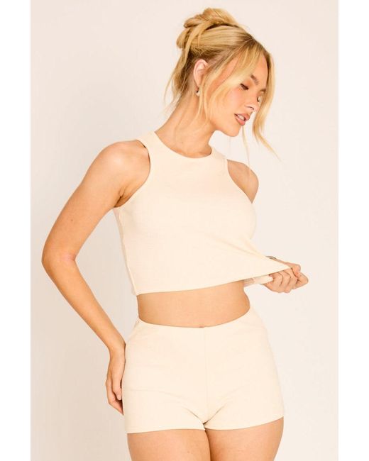 Rebellious Fashion Natural Ribbed Crop Top And Shorts Co-Ord Set