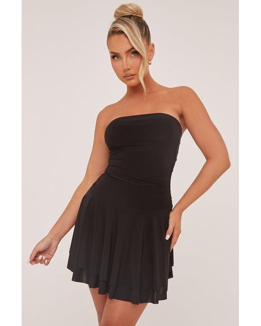 Rebellious Fashion Black Bandeau Ruched Skater Mini Dress