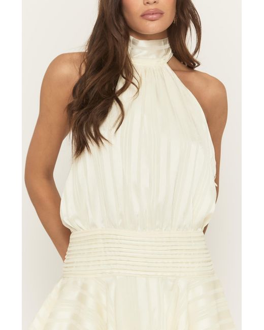 Rebellious Fashion Natural Halterneck Blouson Ruffle Mini Dress