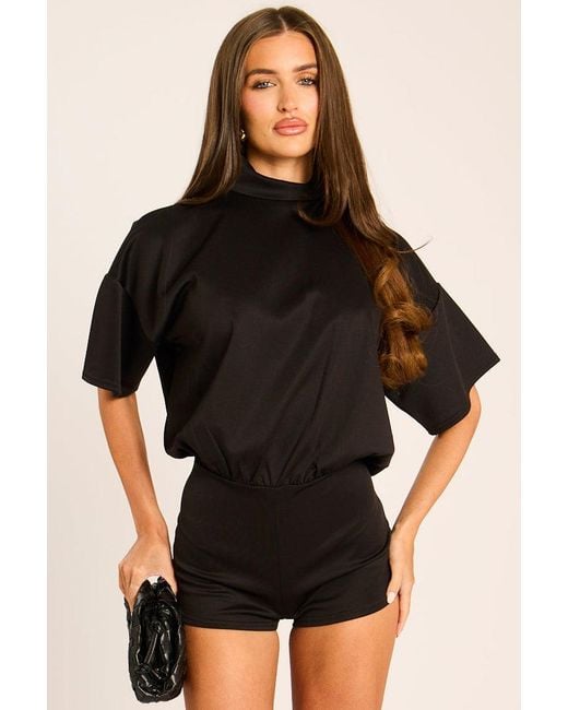 Rebellious Fashion Black Open Back Micro Playsuit