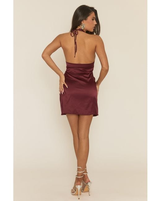Rebellious Fashion Red Satin Draped Mini Dress