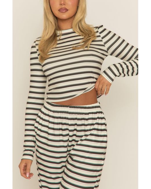 Rebellious Fashion Natural Striped Jersey Top And Trouser Loungewear Co-Ord Set