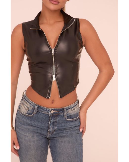 Leather zip up crop top sale