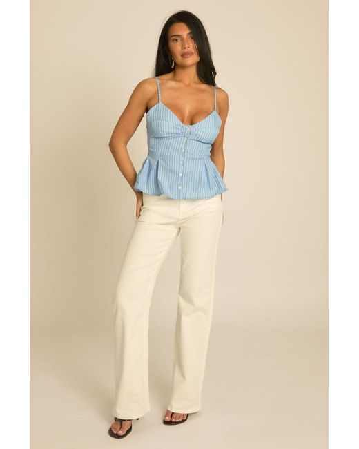 Rebellious Fashion Blue Stripe Button Front Peplum Top