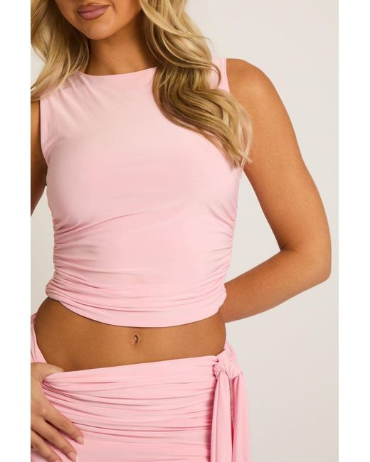Rebellious Fashion Pink Ruched Sleeveless Cropped Top & Mini Skirt Co-Ord Set