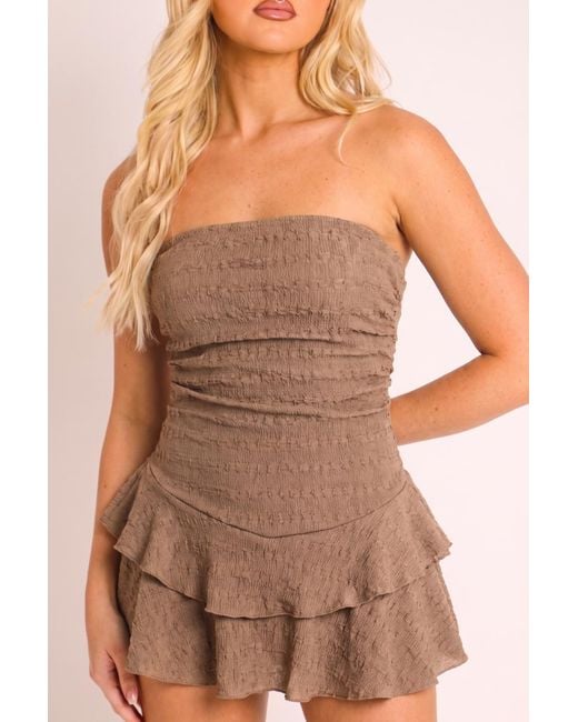 Rebellious Fashion Brown Bandeau Textured Flippy Playsuit