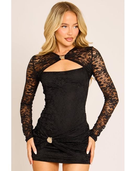 Rebellious Fashion Black Lace Trim Detail Mini Dress
