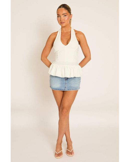 Rebellious Fashion White Halterneck Peplum Top
