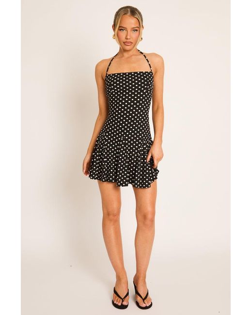 Rebellious Fashion Black Polka Dot Godet Hem Mini Dress