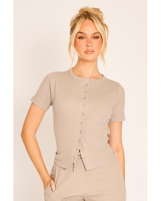 Rebellious Fashion Natural Button Front Short Sleeve Top And Jogger Co-Ord