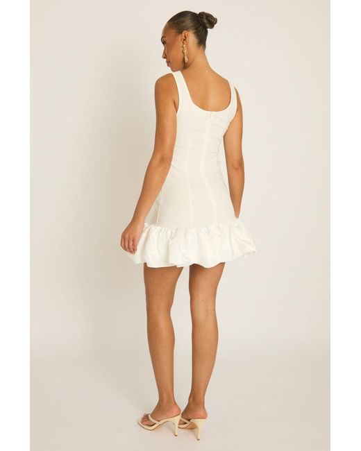 Rebellious Fashion Natural Satin Puffball Hem Mini Dress