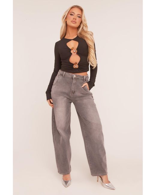 Rebellious Fashion Natural Charcoal High Waist Stretch Mom Jeans