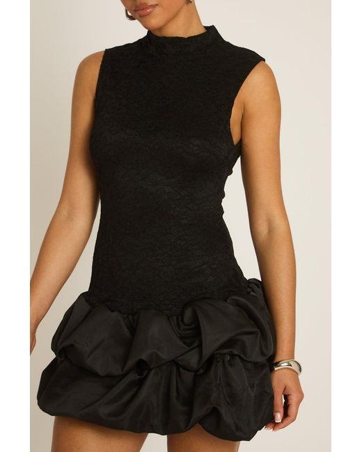 Rebellious Fashion Black Lace Puffball Hem Dress