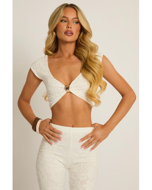 Rebellious Fashion Natural Trim Top And Capri Pants Co-Ord Set