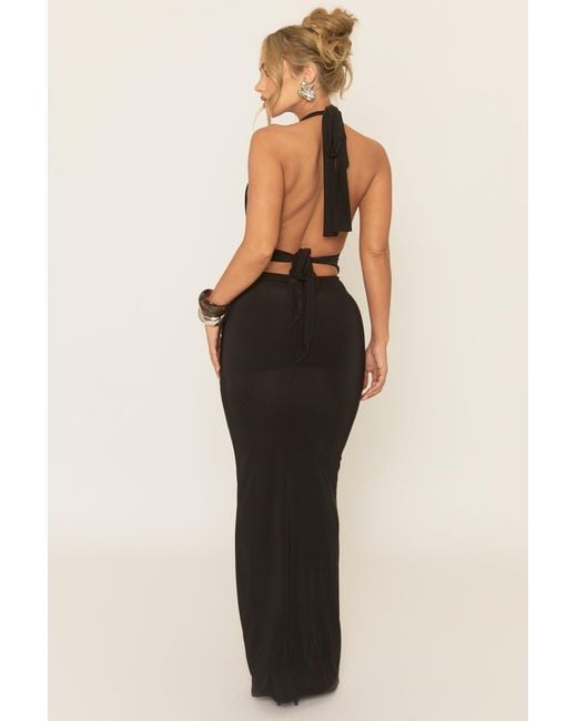 Rebellious Fashion Black Halterneck Tie Back Maxi Dress