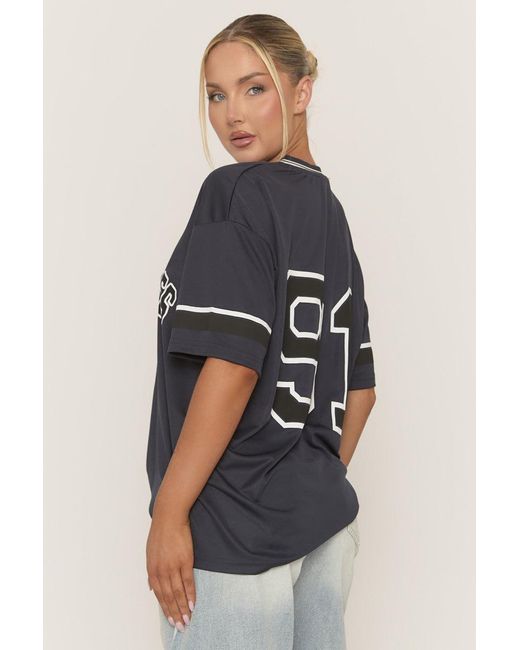 Rebellious Fashion Blue Oversized Varsity Football T-Shirt