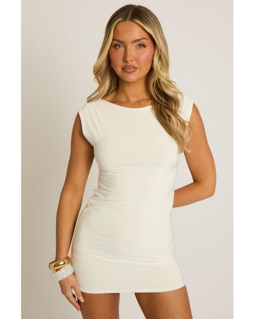 Rebellious Fashion Natural Boat Neck Backless Bodycon Mini Dress