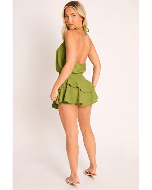 Rebellious Fashion Green Textured Flippy Playsuit