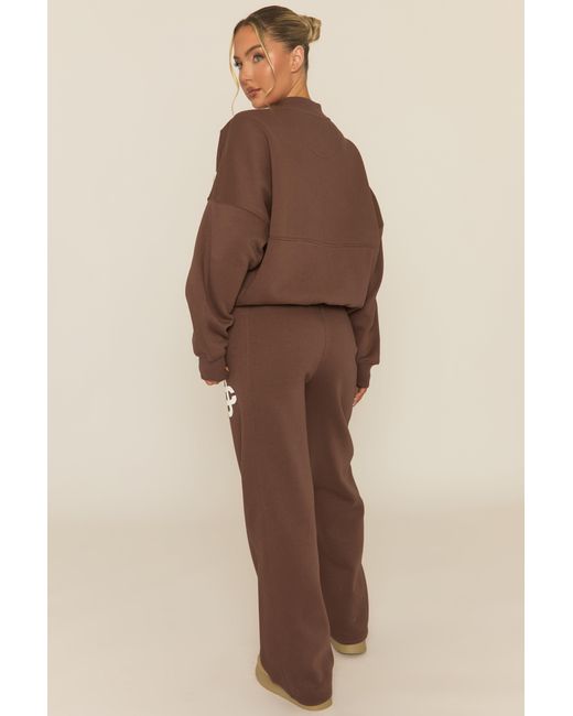 Rebellious Fashion Natural Contrast Motif Zip Front Bomber And Joggers Loungewear Co-Ord Set