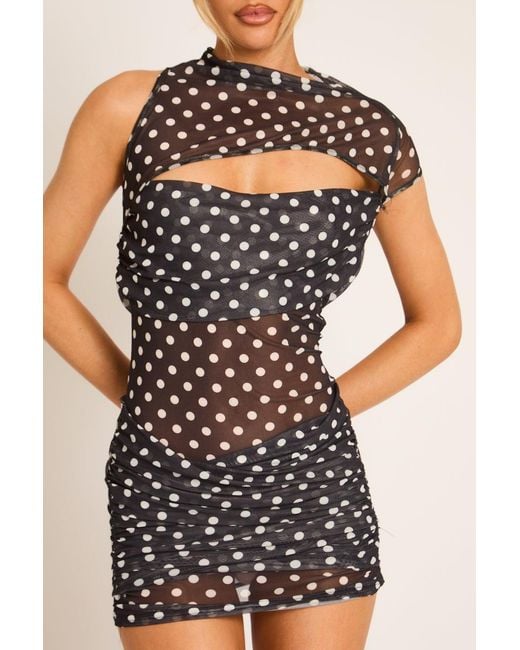 Rebellious Fashion Black One Shoulder Drape Mesh Mini Dress