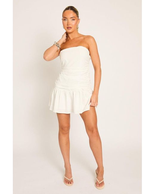 Rebellious Fashion Natural Poplin Ruched Bandeau Mini Dress