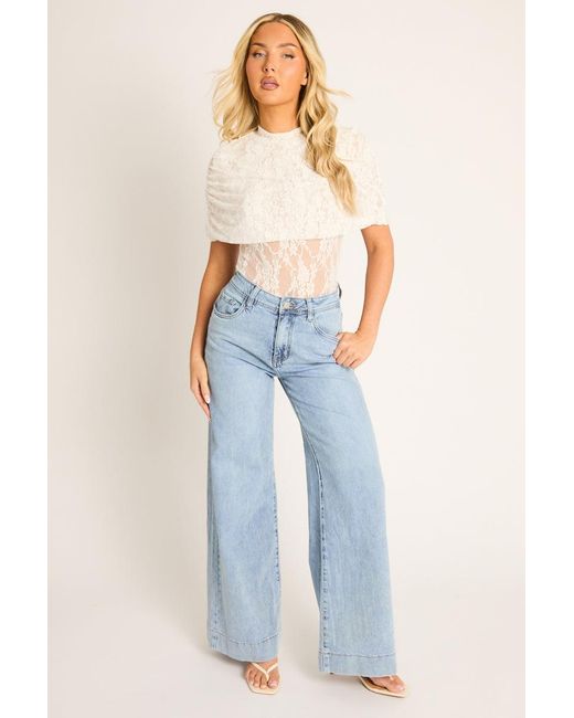 Rebellious Fashion Blue Lace Cape Detail Bodysuit