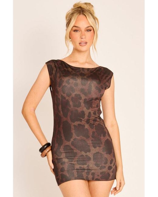 Rebellious Fashion Natural Boat Neck Backless Bodycon Mini Dress