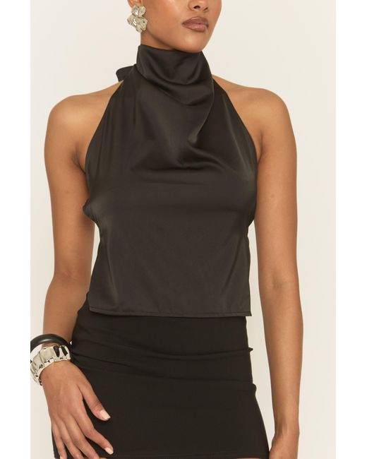 Rebellious Fashion Black Cowl Neck Open Back Top