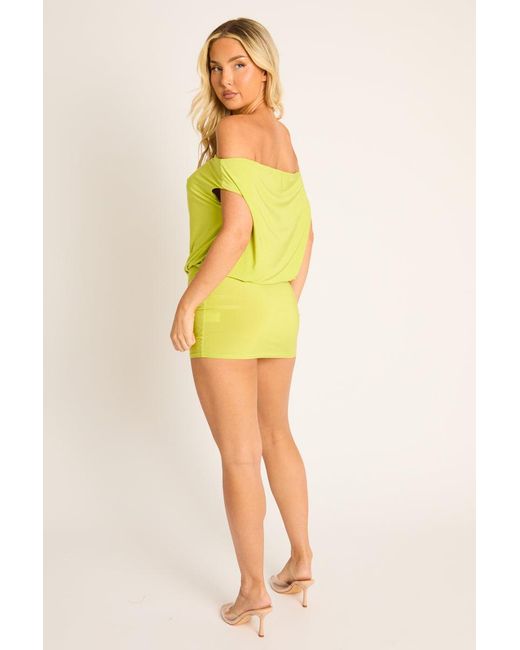 Rebellious Fashion Yellow Off Shoulder Keyhole Tie Front Mini Dress