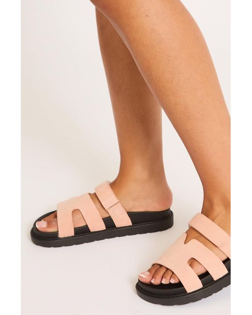 Rebellious Fashion Natural Faux Suede Caged Slider Sandals