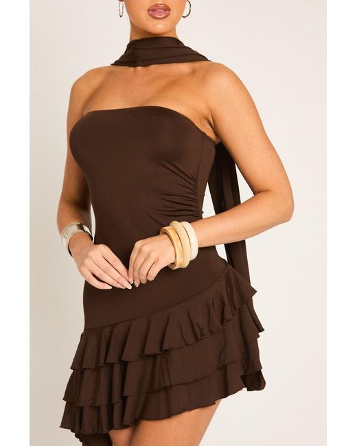 Rebellious Fashion Natural Extreme Ruffle Bandeau Mini Dress
