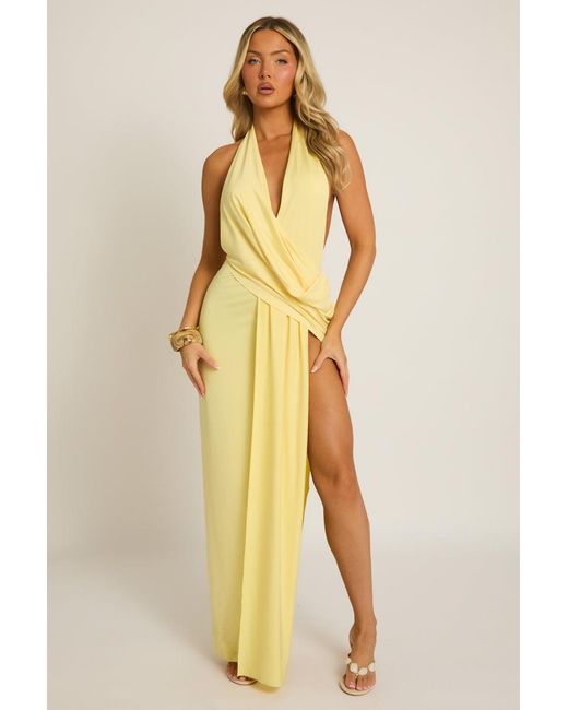 Rebellious Fashion Natural Split Hem Drape Maxi Dress