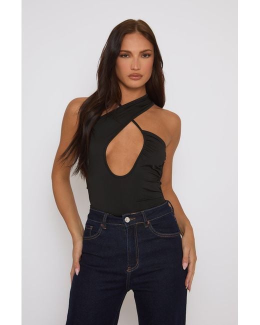 Rebellious Fashion Blue Asymmetric Detail Bodysuit