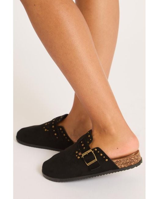 Rebellious Fashion Black Faux Suede Stud Detail Mules