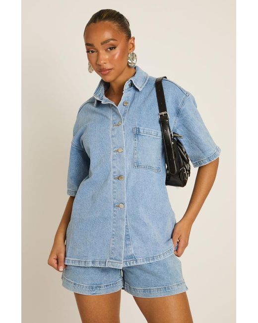 Rebellious Fashion Blue Denim Drawstring Waist Shorts