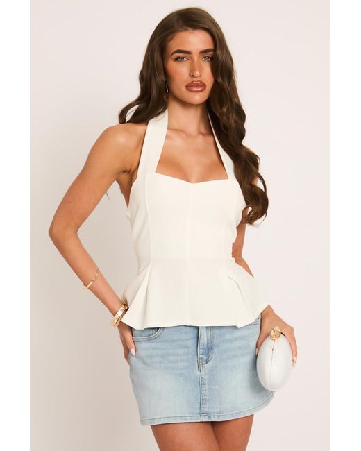 Rebellious Fashion White Halter Peplum Top